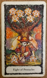 Sacred Rose Tarot - Eight of Pentacles