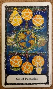 Sacred Rose Tarot - Six of Pentacles